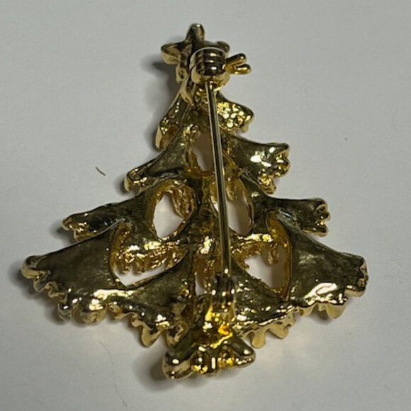 VTG Gold Tone Christmas Tree Red Painted Ornaments Holiday Festive Brooch Pin 2" - Picture 2 of 14